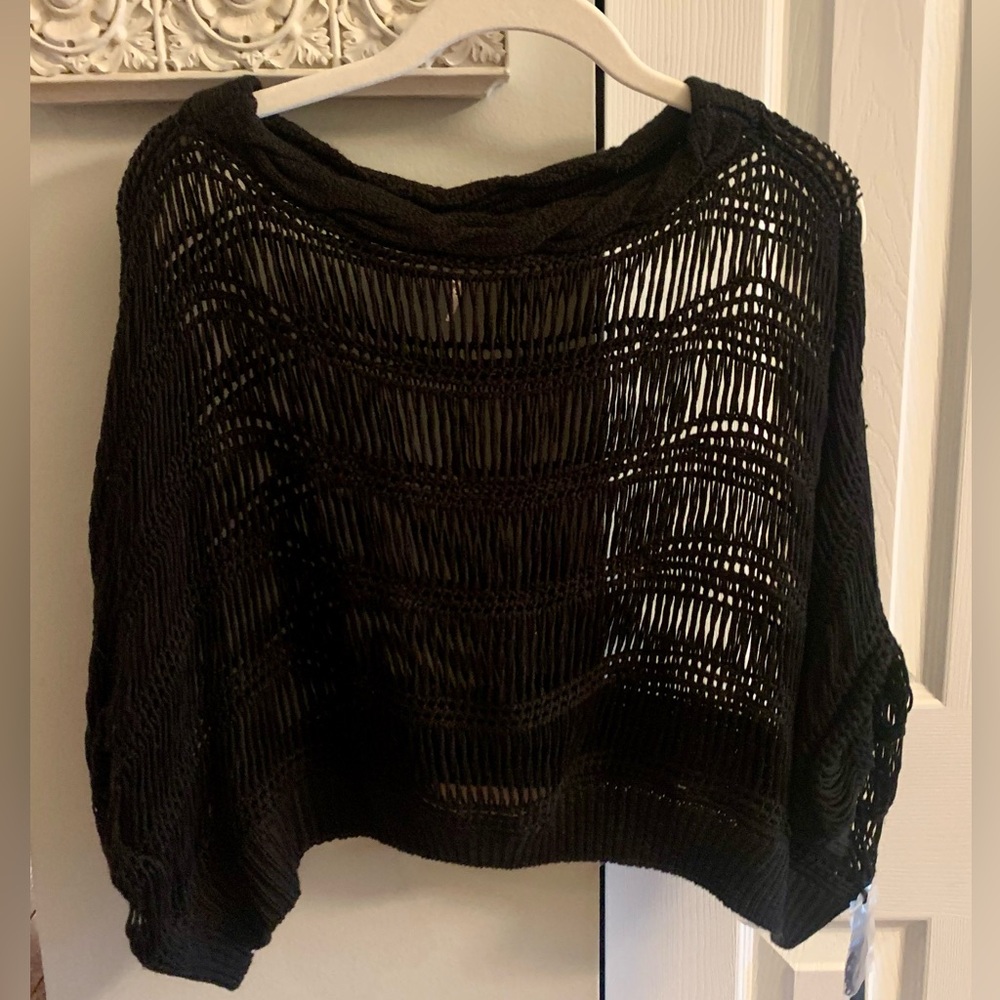 Poof! Black Crochet Top NWT - L